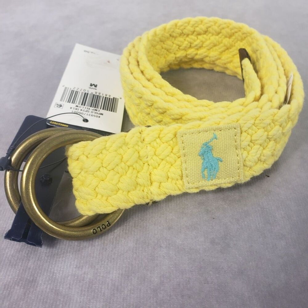 Polo Ralph Lauren Braided Belt Mens Medium D-Ring Buckle Empire Yellow